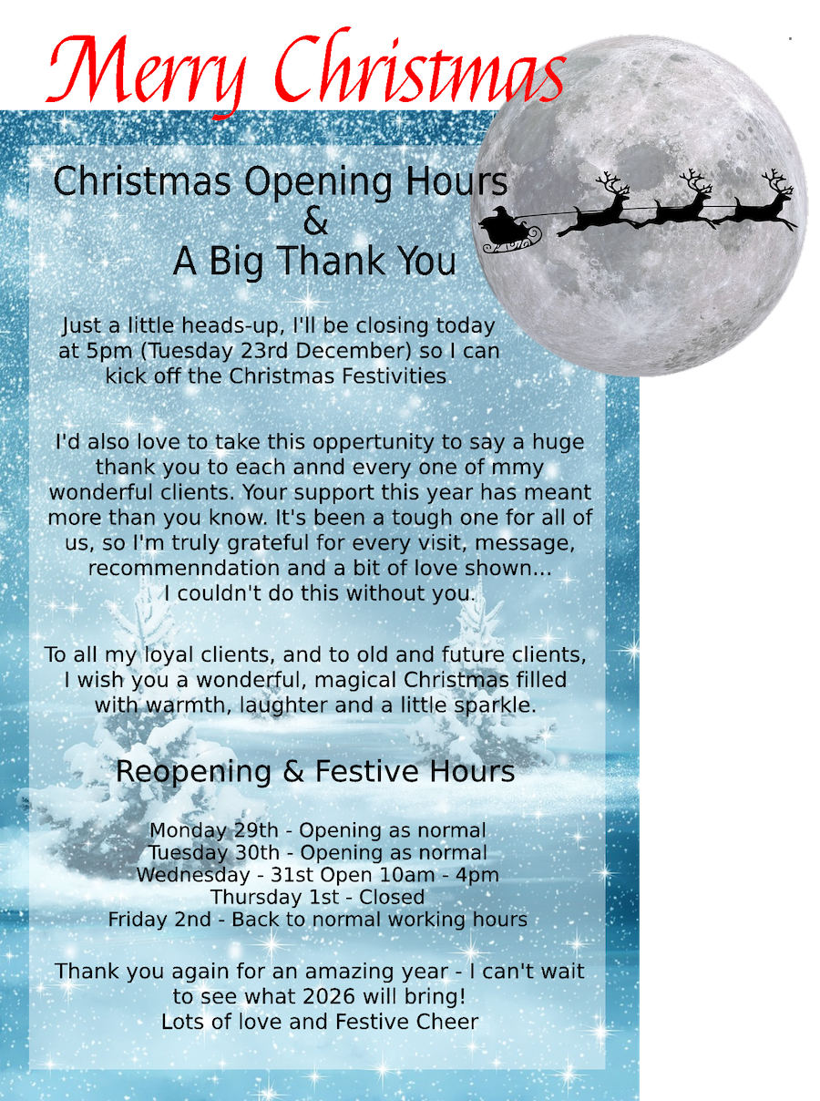 Christmas Opening Hours & A Big Thank You, Christmas Opening Hours & A Big Thank You, Full Body Massage Service